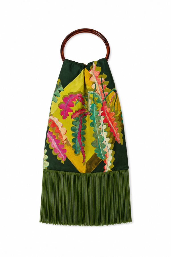 Eleni Malami Small Silk Fringe Bag Forest