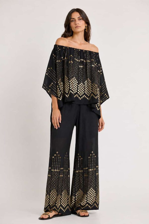 Greek Archaic Kori Pants Grape Loose Drawstring Black/Gold