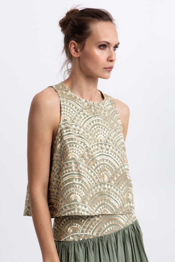 Greek Archaic Kori Top New Triangle Sage/Gold