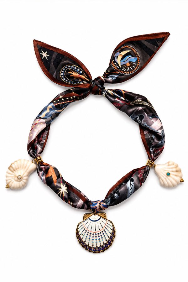 Ifigenia Loukou Brown Scarf Necklace with Charms
