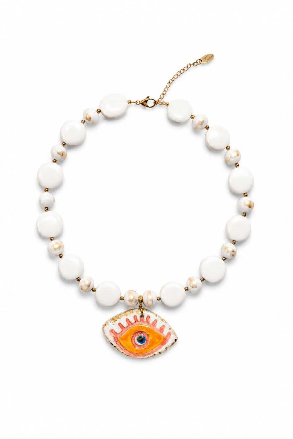 Ifigenia Loukou Necklace with Ceramic Eye and Chaolite Stones