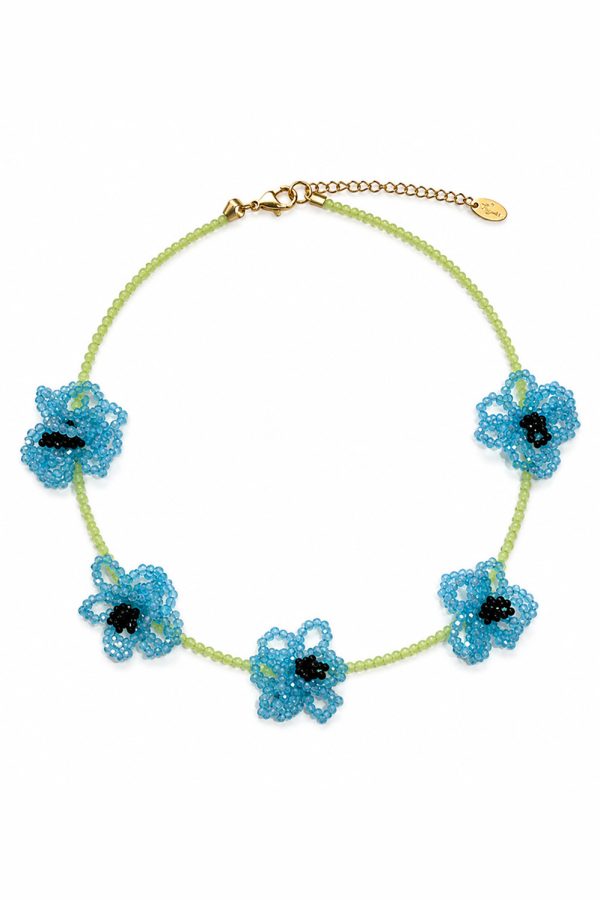 Ifigenia Loukou Necklace with Crystal Flowers Blue