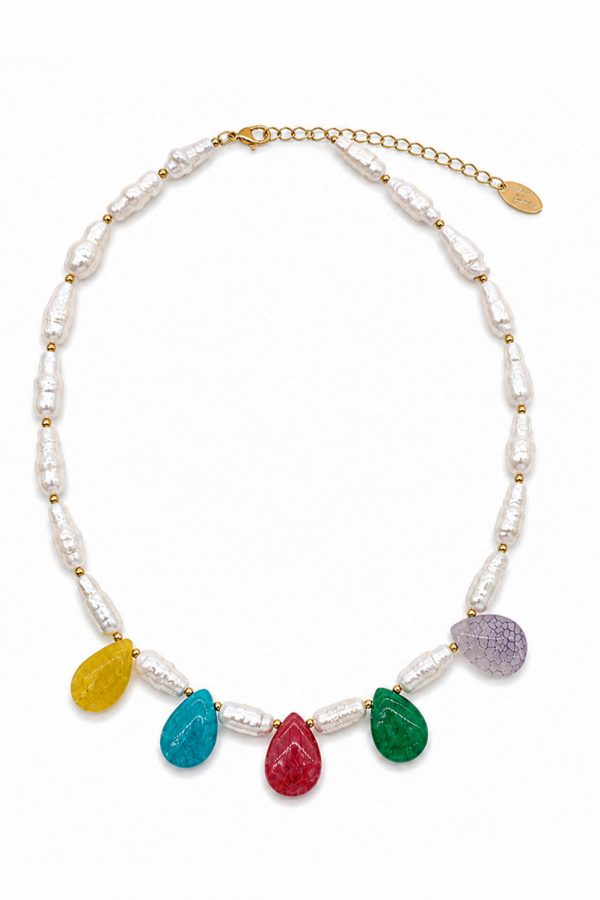 Ifigenia Loukou Necklace with Pearls and 5 Agate Drops