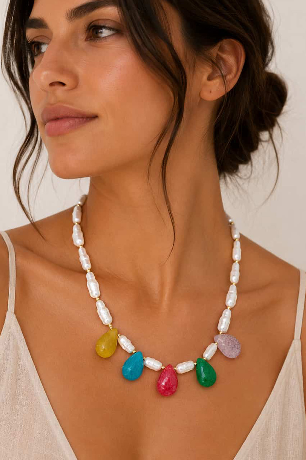Ifigenia Loukou Necklace with Pearls and 5 Agate Drops - Image 2