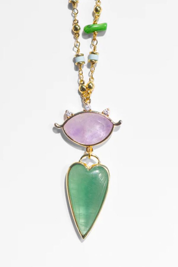 Katerina Psoma Amore Long Necklace with Green Heart