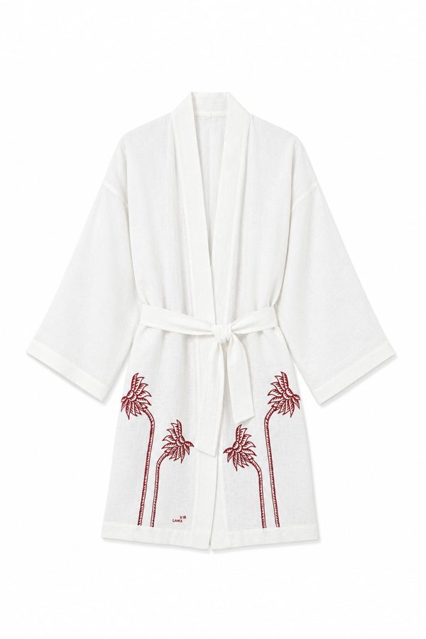 Kyr Lakis Kimono White with Red Palm Tree