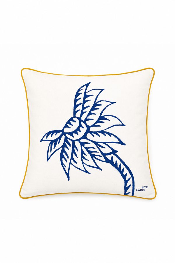 Kyr Lakis Pillow 40x40 With Blue Palm Tree And Yellow Piping