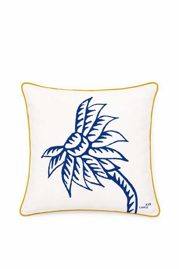 Kyr Lakis Pillow 40x40 With Blue Palm Tree And Yellow Piping