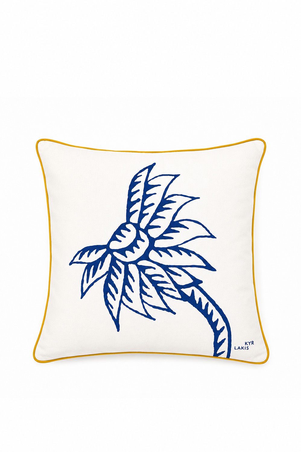 Kyr Lakis Pillow 40x40 With Blue Palm Tree And Yellow Piping