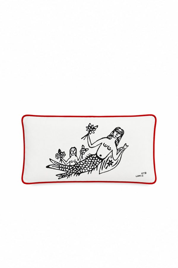 Kyr Lakis Pillow 50x30 With Black Mermaid And Red Piping