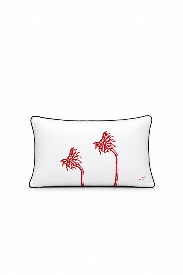 Kyr Lakis Pillow 50×30 With Black Palm Trees And Red Piping
