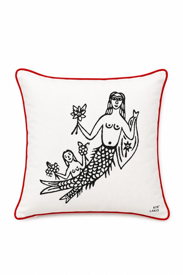 Kyr Lakis PIllow 50×50 With Black Mermaid And Red Piping
