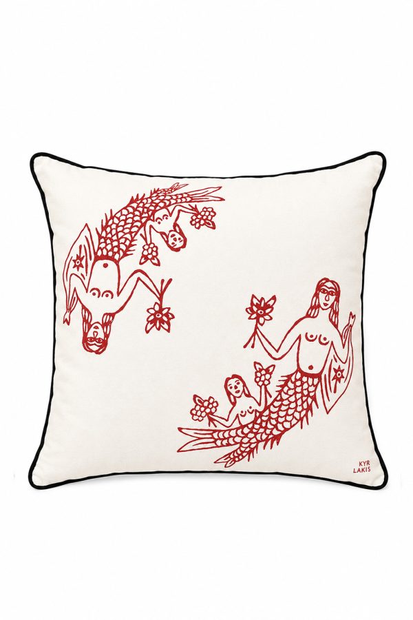 Kyr Lakis PIllow 50x50 With Red Mermaid And Black Piping