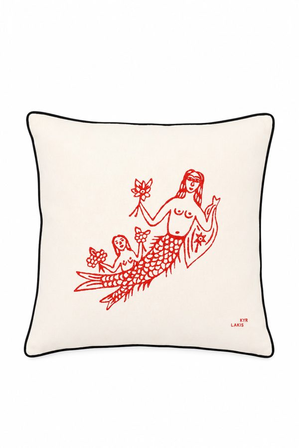 Kyr Lakis PIllow 50x50 With Red Mermaid And Black Piping