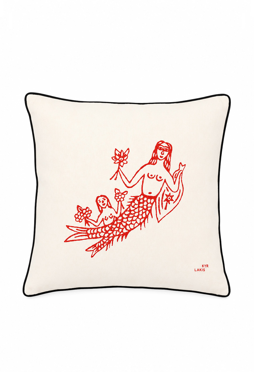 Kyr Lakis PIllow 50x50 With Red Mermaid And Black Piping