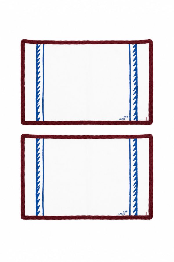 kyr Lakis Placemate Set of 2 Blue Wave Red Piping