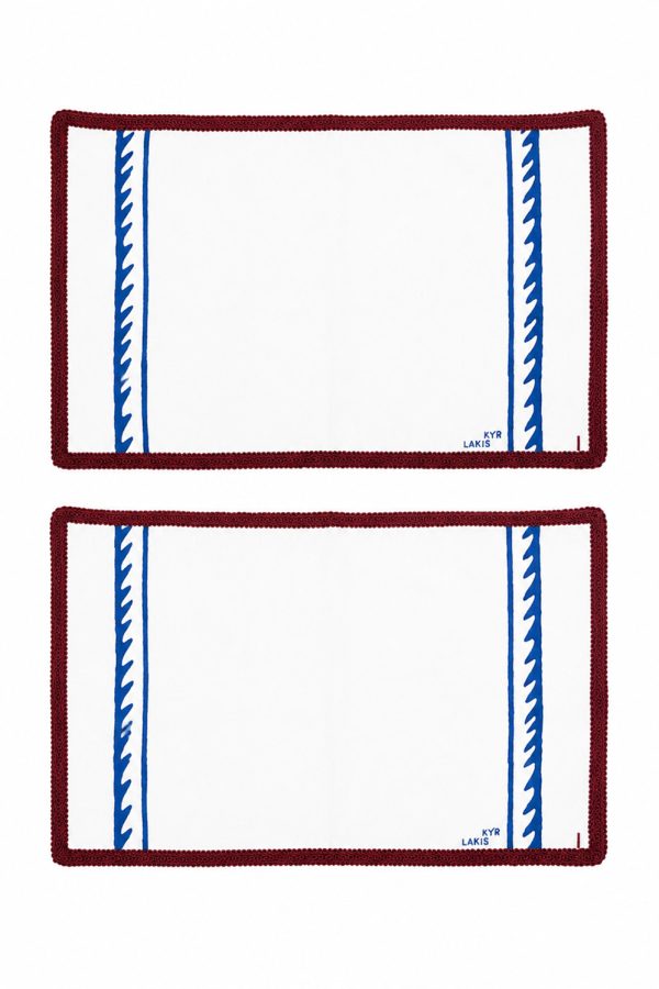 kyr Lakis Placemate Set of 2 Blue Wave Red Piping