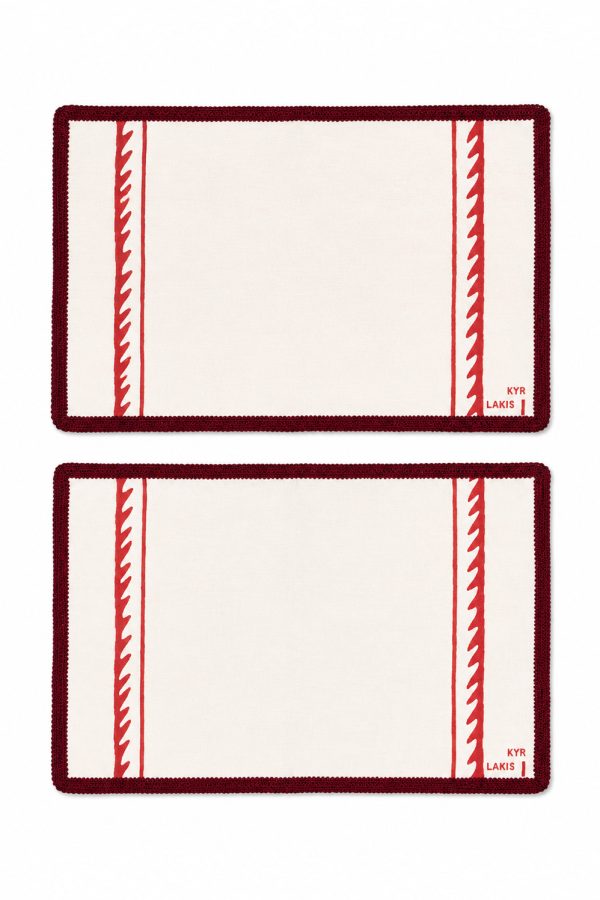 kyr Lakis Placemate Set of 2 Red Wave Red Piping