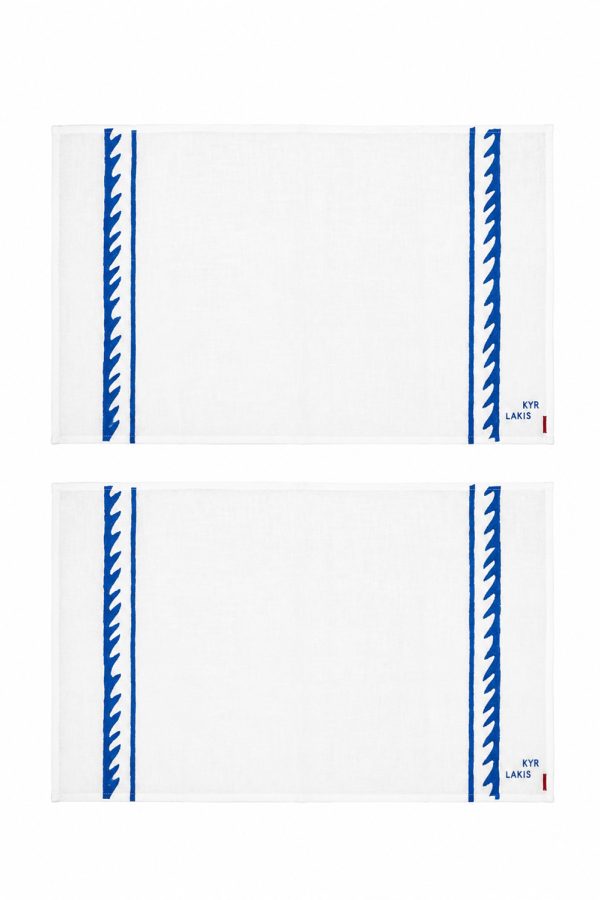 kyr Lakis Placemate White Linen with Blue Wave