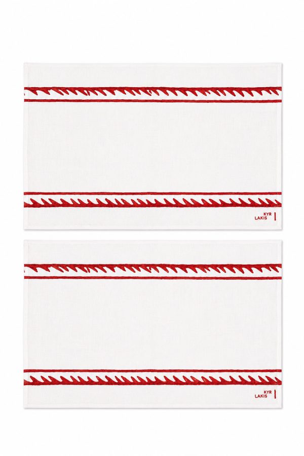 kyr Lakis Placemate White Linen with Red Wave