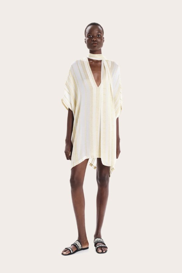 ZEUS+DION Fibrix Silk Textured Mini Caftan Ivory