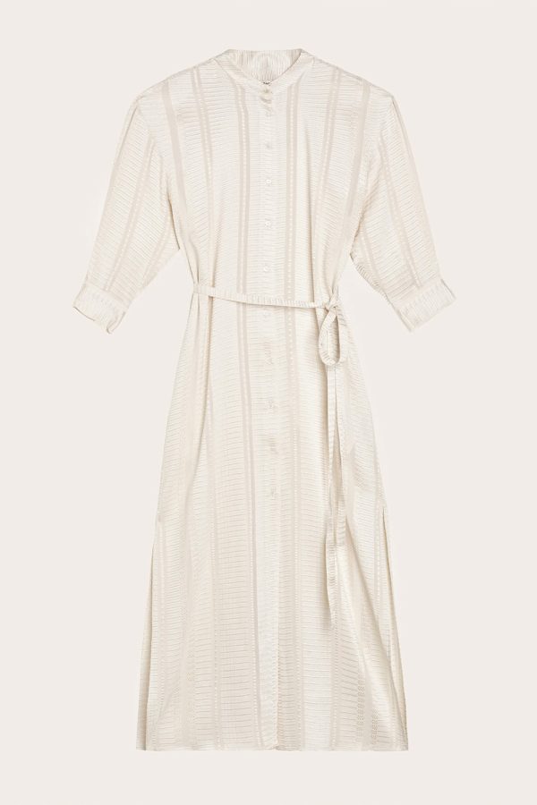 ZEUS+DION Mira Textured Silk Midi Dress Ecru