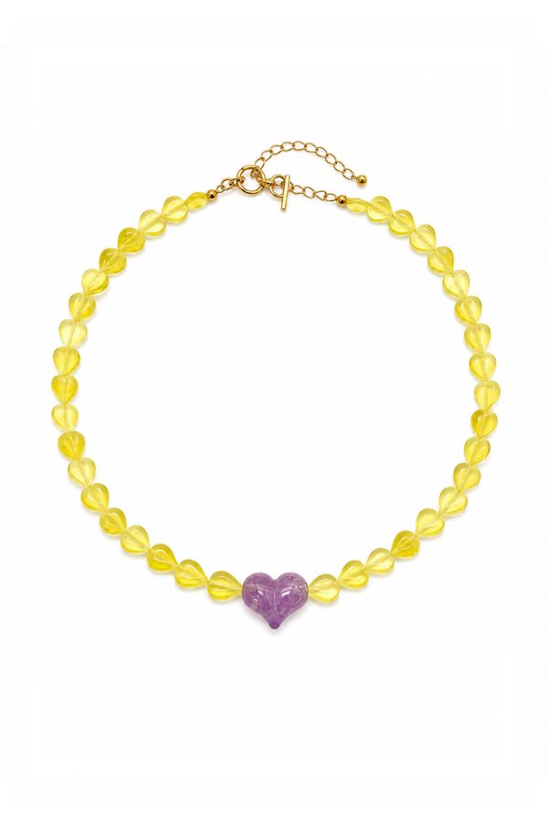 Ifigenia Loukou Necklace Cat Eye Hearts with Amethyst Yellow