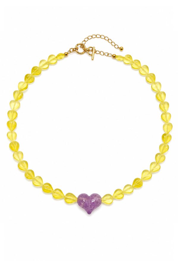 Ifigenia Loukou Necklace Cat Eye Hearts with Amethyst Yellow