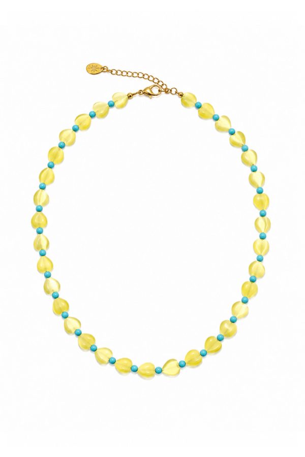 Ifigenia Loukou Necklace Heart Necklace Cat Eye & Hematite Yellow Ciel