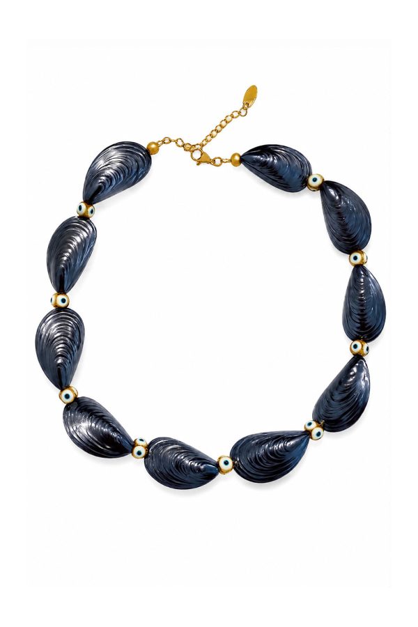 Ifigenia Loukou Necklace Mussel Shell Beads with Evil Eye Accents