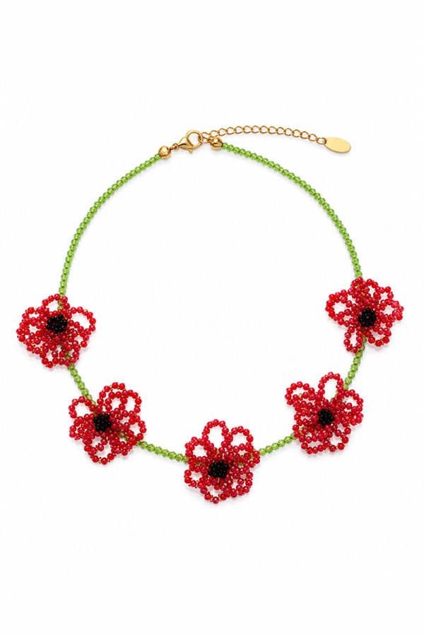 Ifigenia Loukou Necklace with Crystal Flowers Red