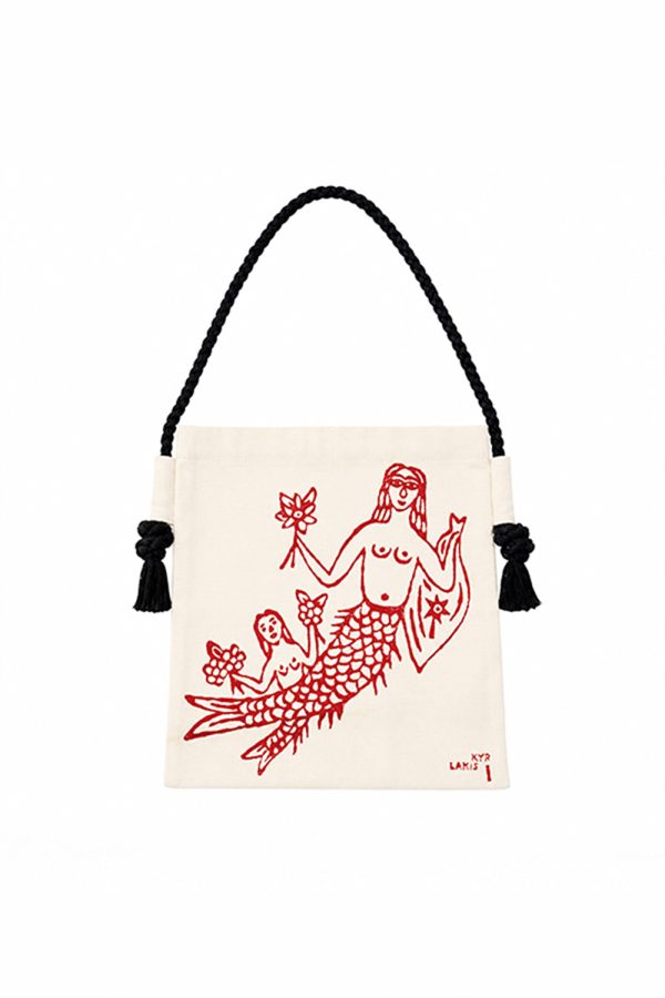 Kyr Lakis Tagari Small Tagari Bag In Crene With Red Mermaid Blue Rope