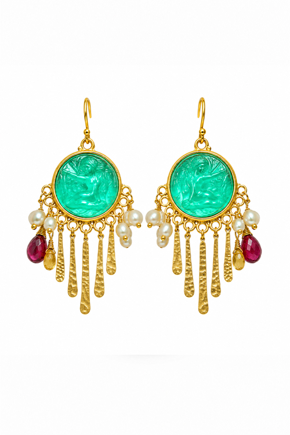 Tonia Makri Earrings Venetian Glass Pearl Garnet