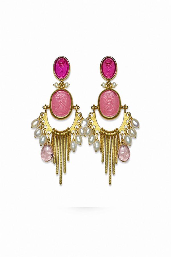 Tonia Makri Earrings Venetian Glass Rubelite Qaurtz