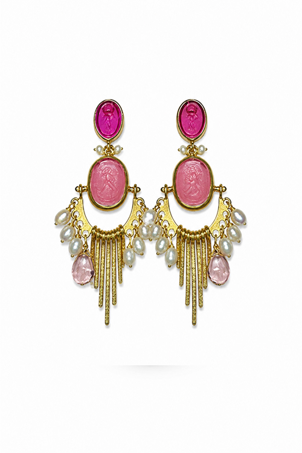 Tonia Makri Earrings Venetian Glass Rubelite Qaurtz
