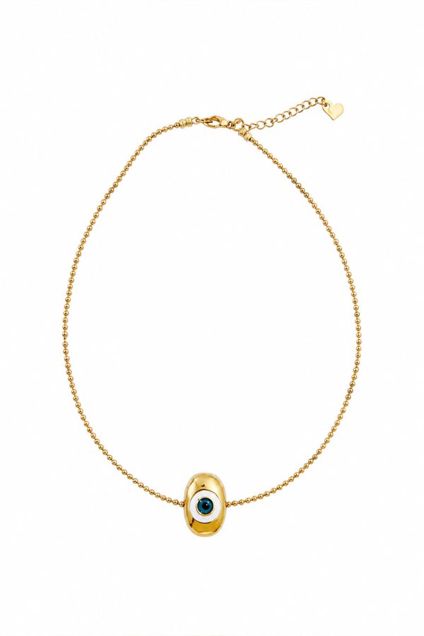 Ifigenia Loukou Necklace Oval Hematite and Steel Evil Eye