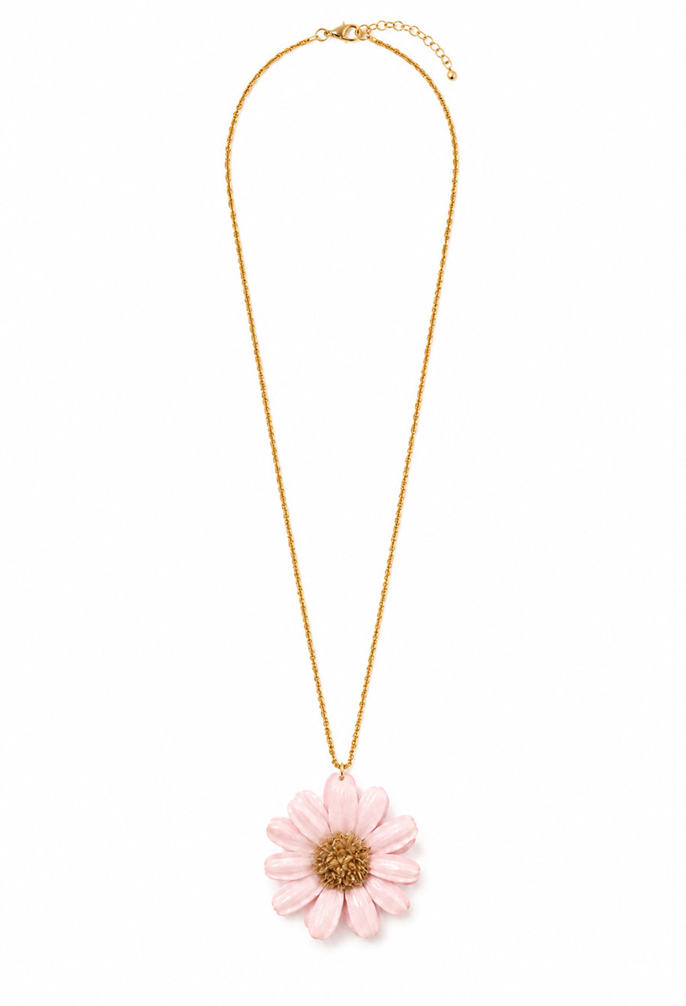 Ifigenia Loukou Necklace with Natural Flower & Steel Gold Chain Pink