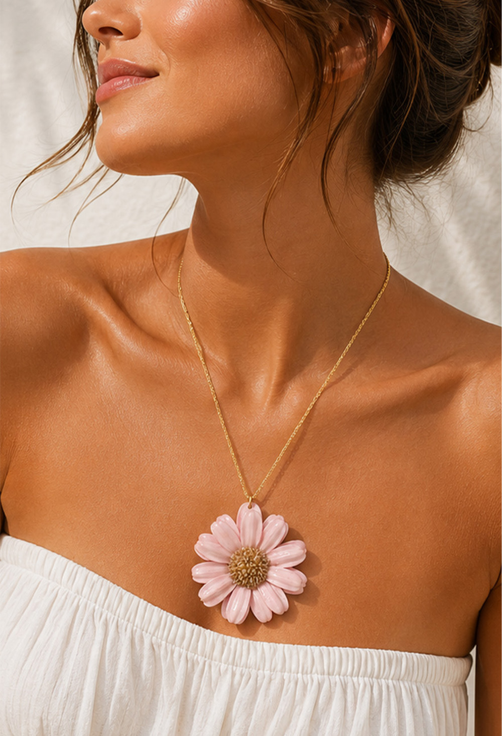 Ifigenia Loukou Necklace with Natural Flower & Steel Gold Chain Pink - Image 2