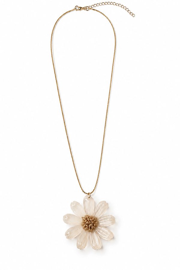 Ifigenia Loukou Necklace with Natural Flower & Steel Gold Chain White