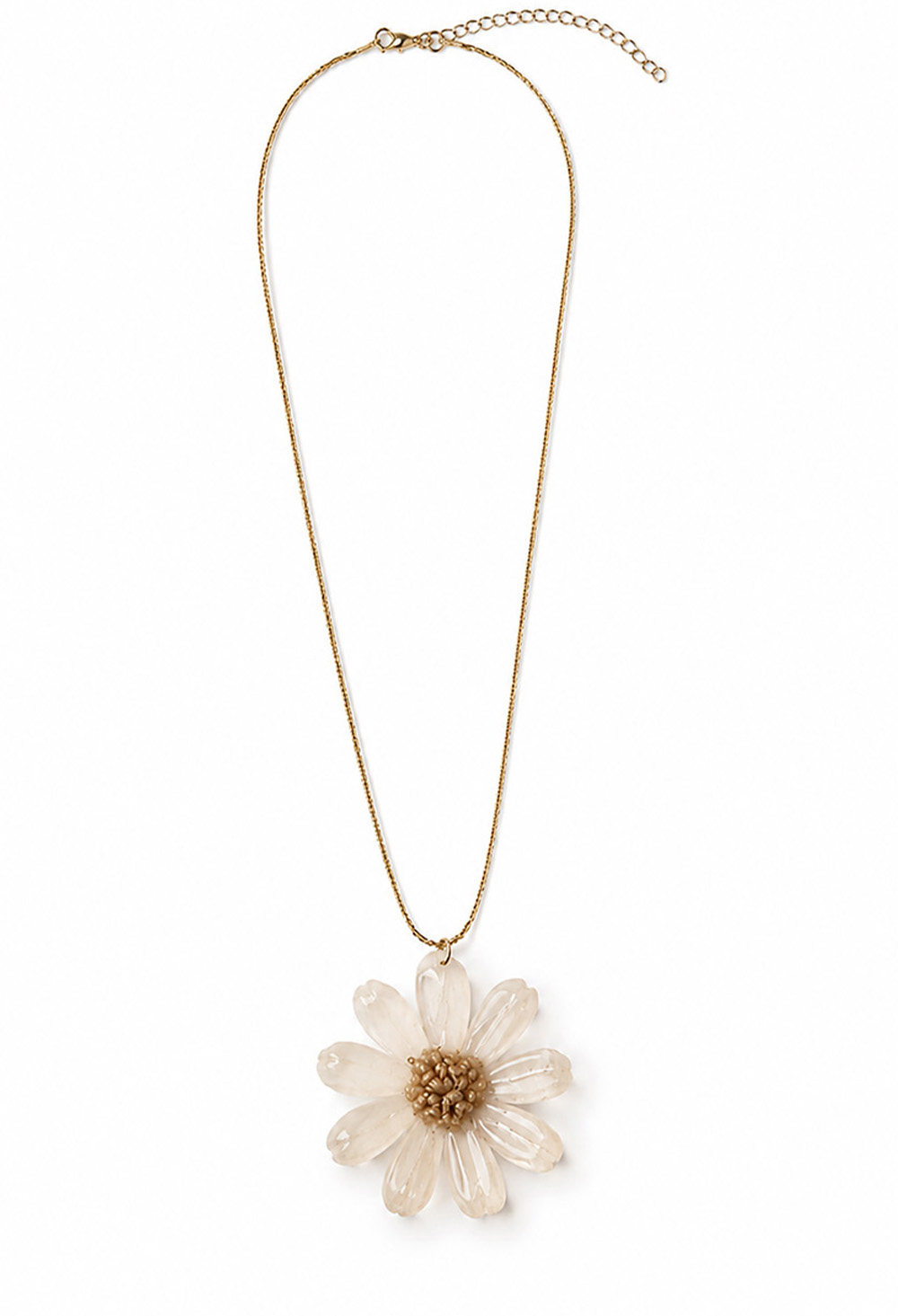 Ifigenia Loukou Necklace with Natural Flower & Steel Gold Chain White