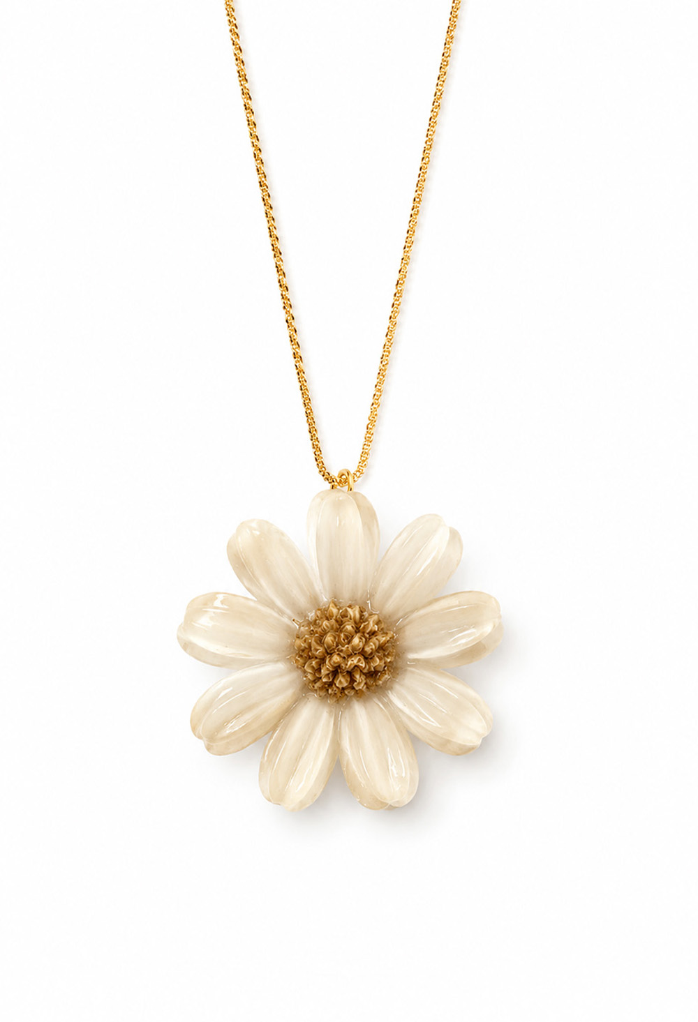 Ifigenia Loukou Necklace with Natural Flower & Steel Gold Chain White - Image 3