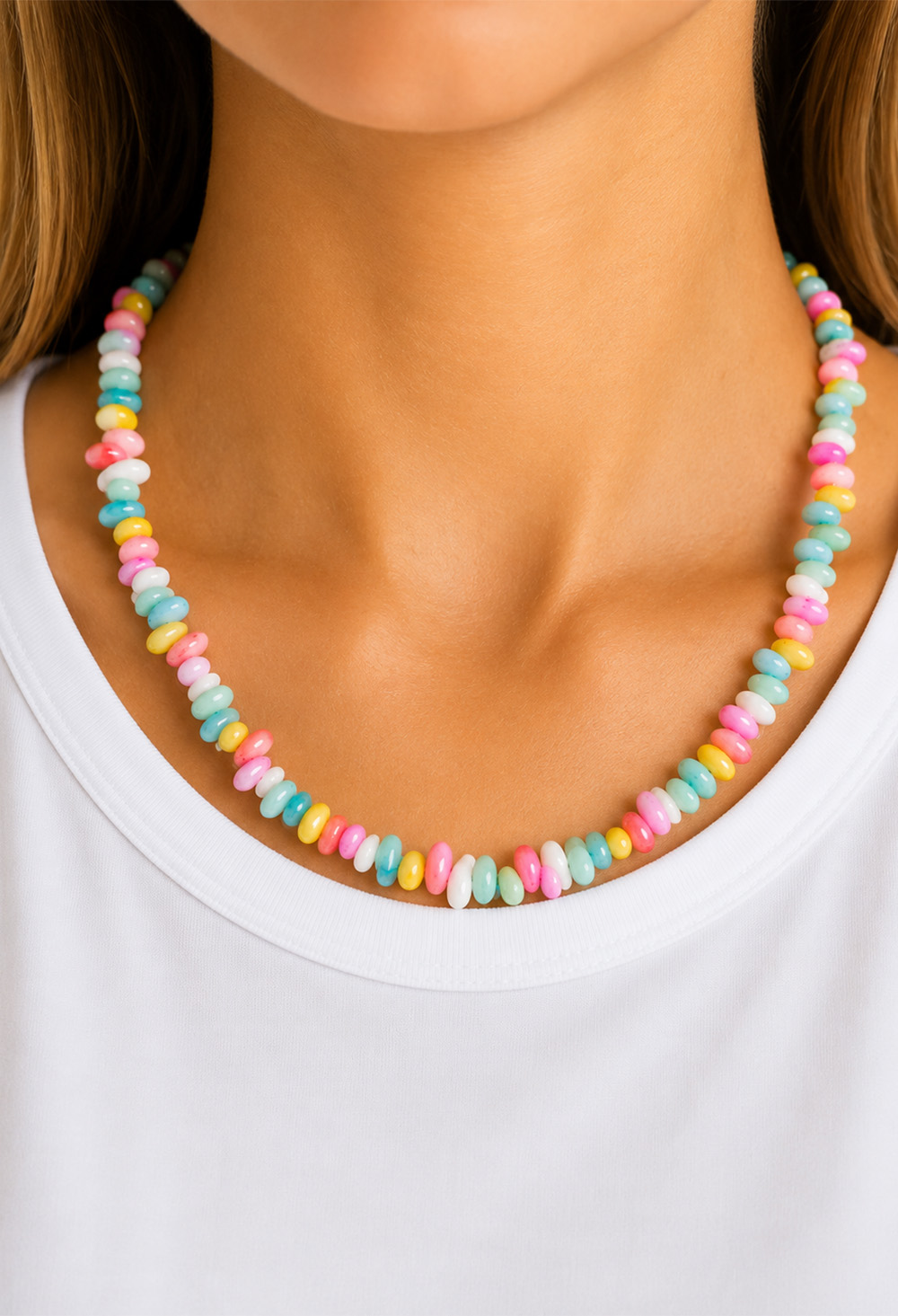 Ifigenia Loukou Pastel Felt Necklace in Light Blue, Pink & Yellow - Image 2
