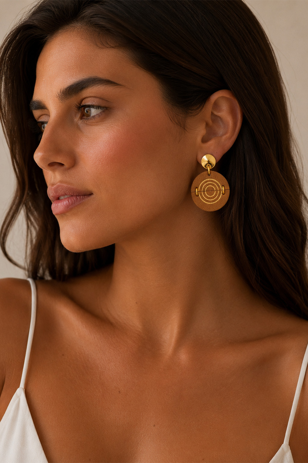 Leather Trinkets Earrings Target Half Earrings Brown - Image 2