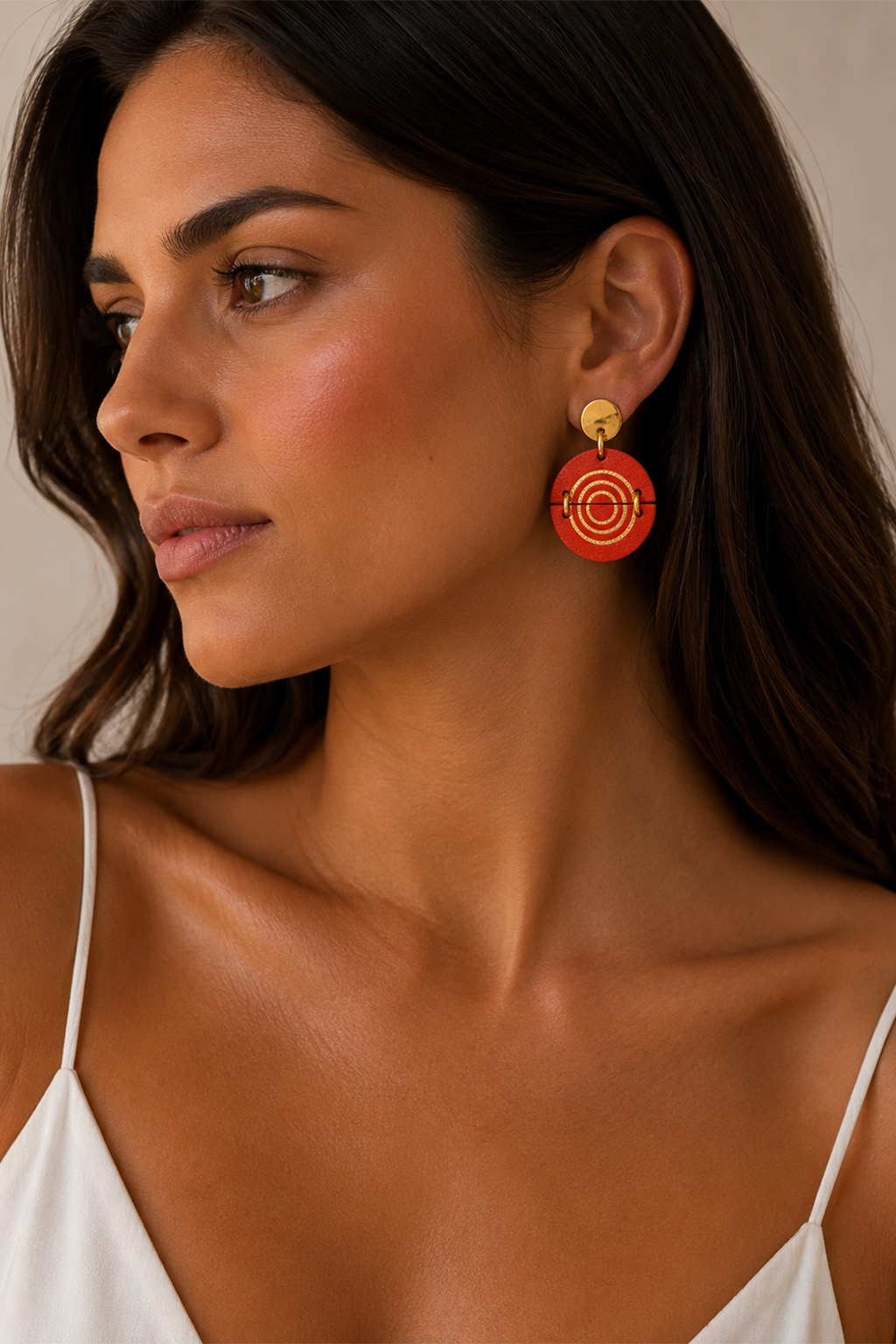 Leather Trinkets Earrings Target Half Earrings Red - Image 2