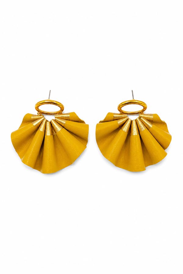 Leather Trinkets Round Melody Earrings Yellow