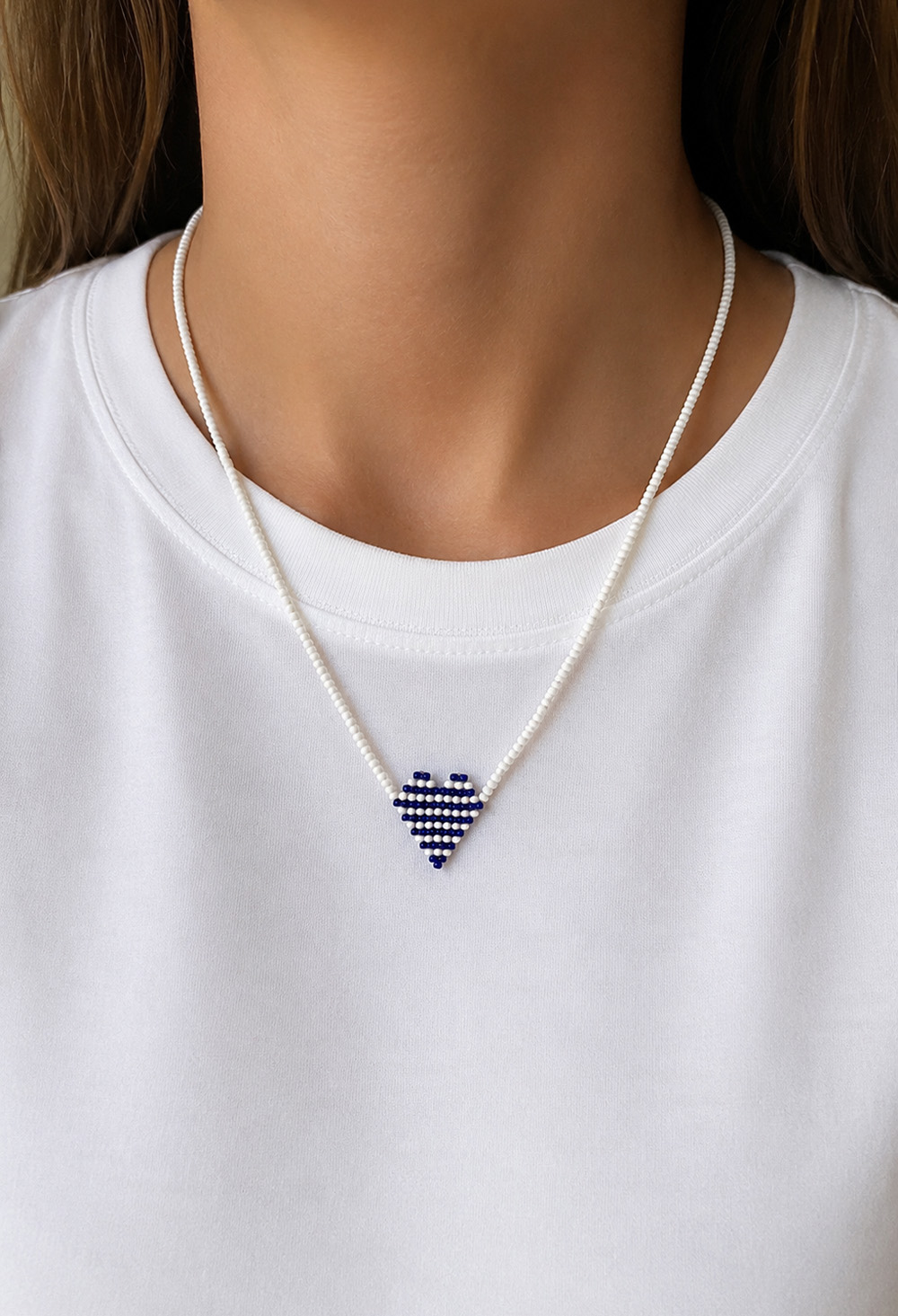 Muses x Ifigenia Loukou Necklace Beaded Heart Blue White - Image 2