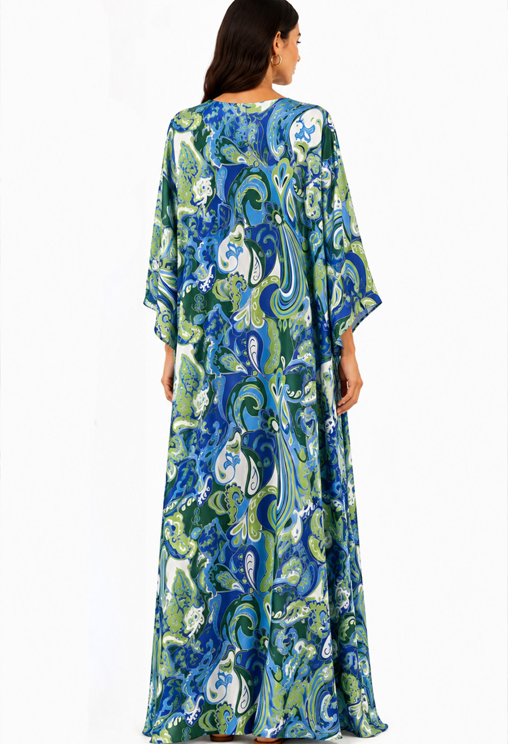 Nema Maxi Dress with Sleeves and Blue Abstract Paisley Print - Image 2