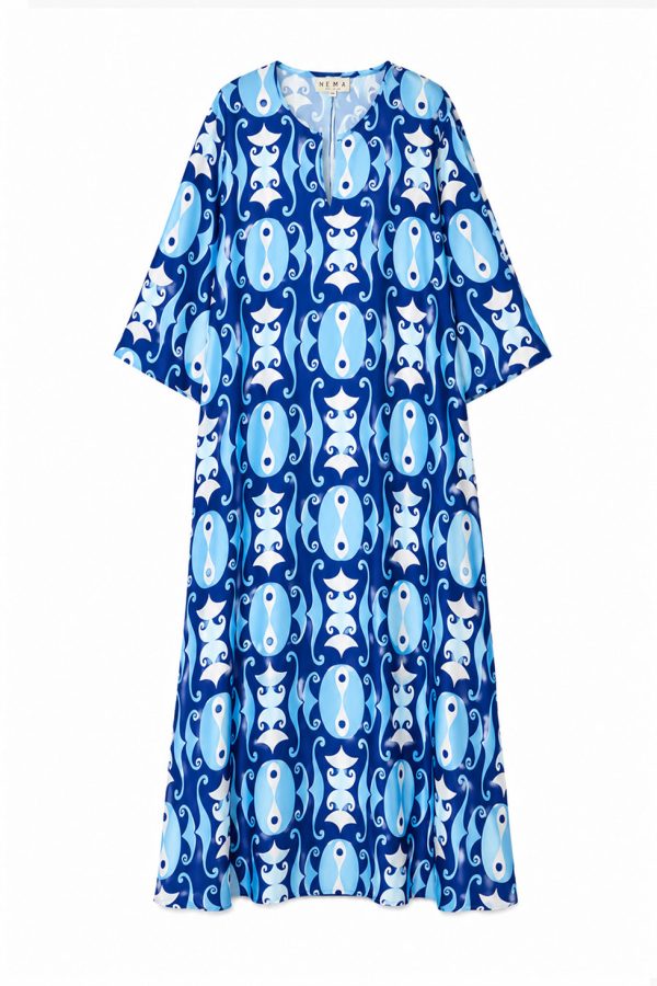 Nema Maxi Kaftan with Geometric Print Blue