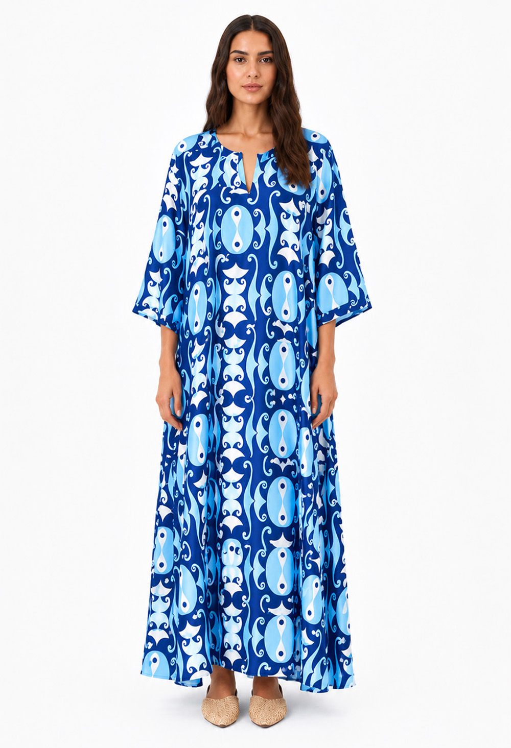 Nema Maxi Kaftan with Geometric Print Blue - Image 3