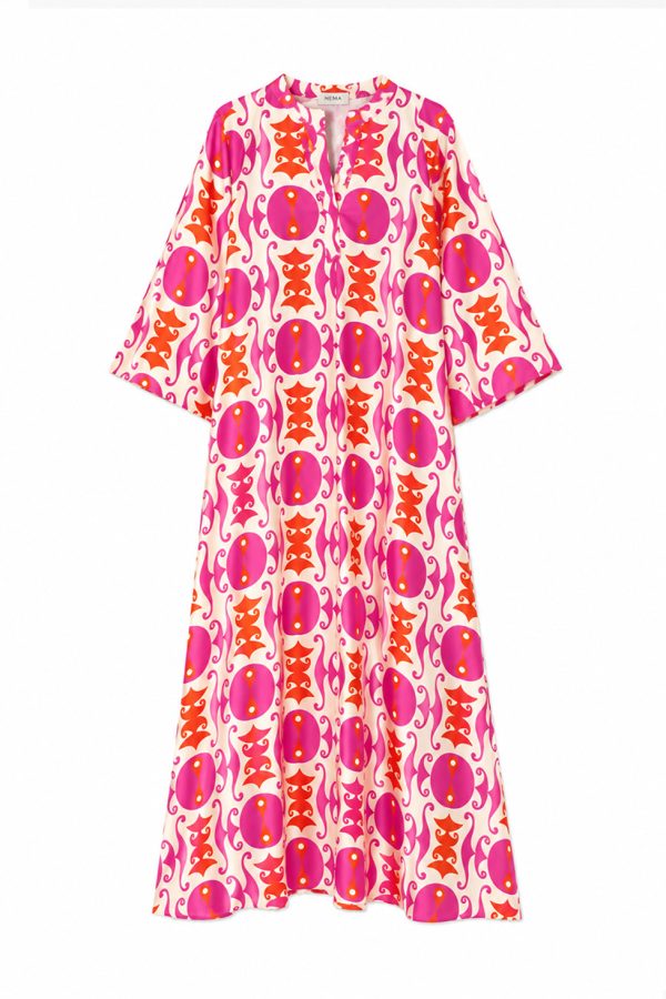 Nema Maxi Kaftan with Geometric Print Fuchsia